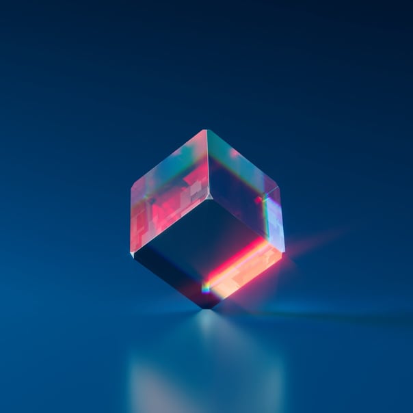 Light passes through a cube crystal glass